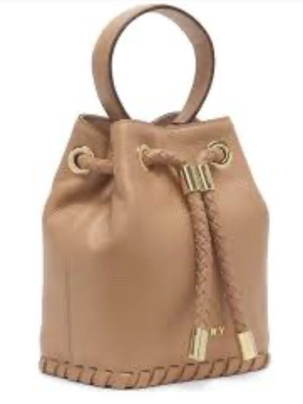 DKNY Blush Tan Leather Drawstring Bucket Crossbody